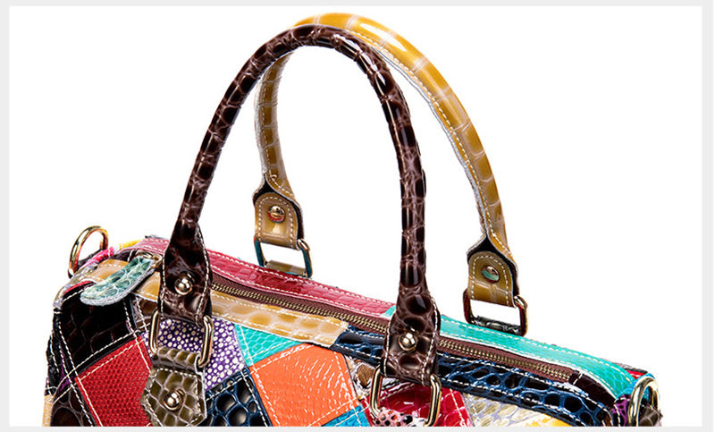 Damen Handtasche Leder bunt Umhängetasche Patchwork