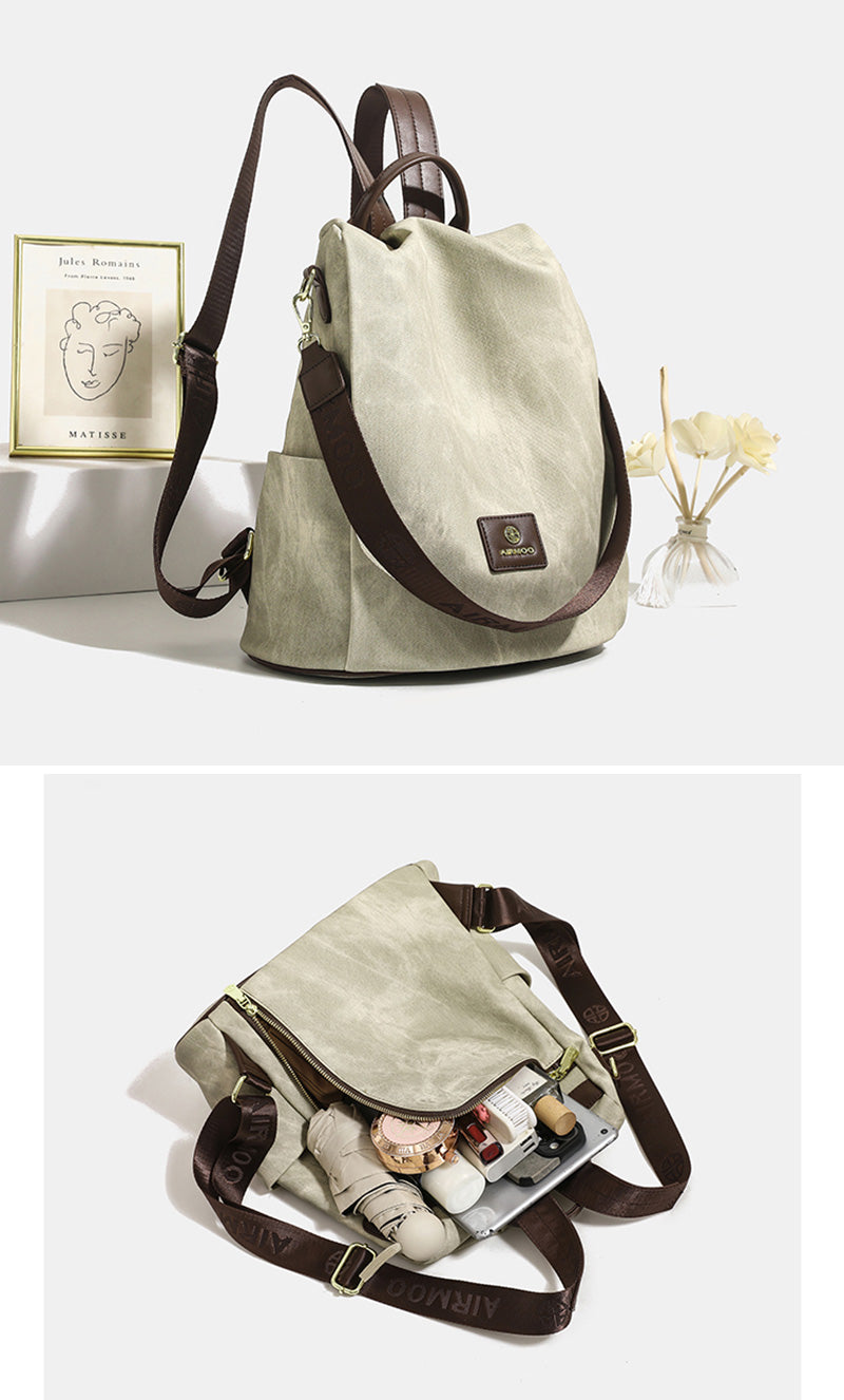 Damen Rucksack Schultertasche 2 in 1 aus Mikrofaser Kunstleder Reißverschluss am Rücken
