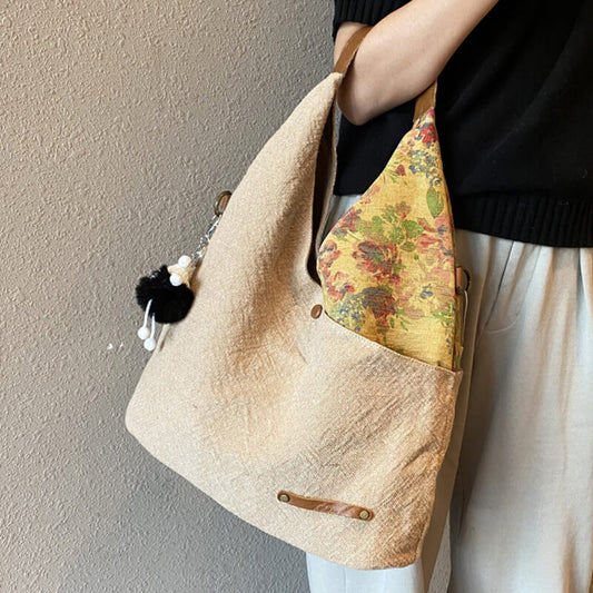 Vintage Damen Schultertasche Canvas mit Blumen