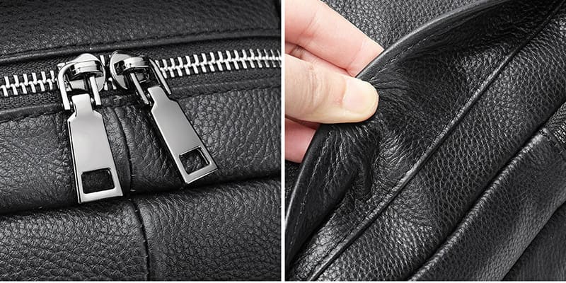 Herren Rucksack Leder schwarz mit Laptopfach für Kurzreisen und Arbeit