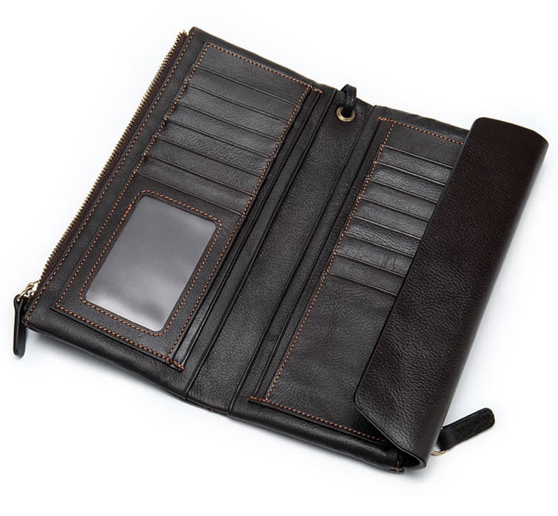 Hochwertige Geldbörse Leder für Damen Portemonnaie Clutch mit Handschlaufe
