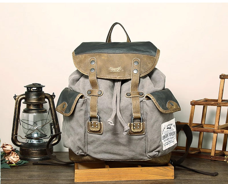 Retro Rucksack Canvas Segeltuch Herren Vintage Segeltuchtasche für Reisen und Uni