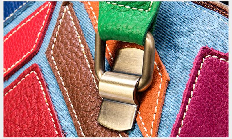 Damen bunte Handtasche Umhängetasche Canvas und Leder klein