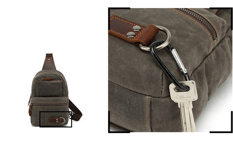 Männer Brusttasche gewachstes Canvas wasserdichter Rucksack Herren 1 gurt
