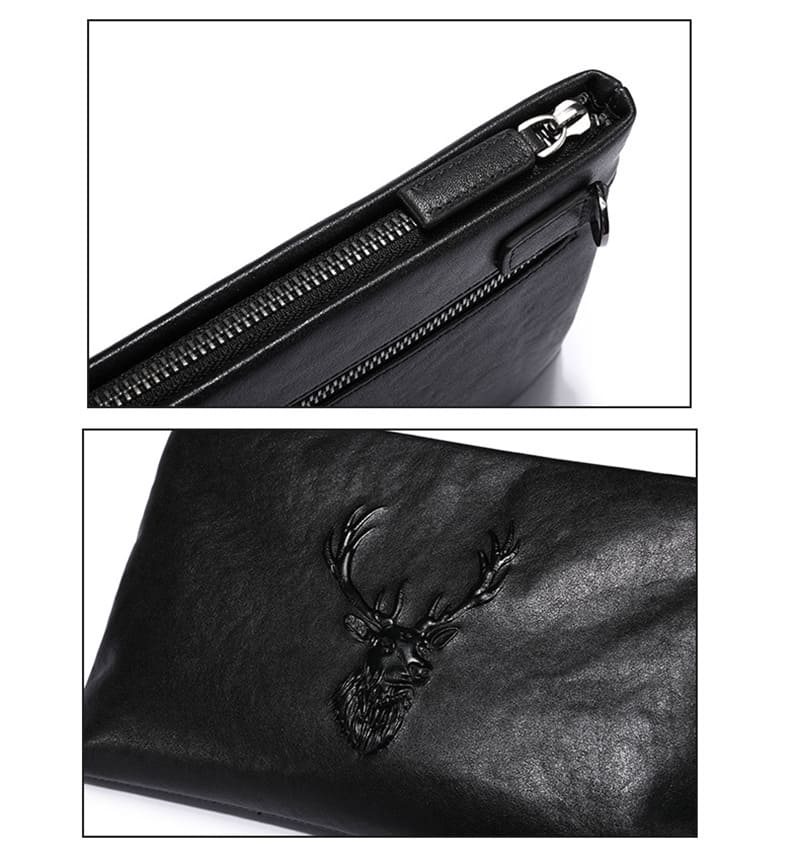 Männer Clutch Handgelenktasche Herren Leder Portemonnaie mit Kartenfächer Hirsch Motiv