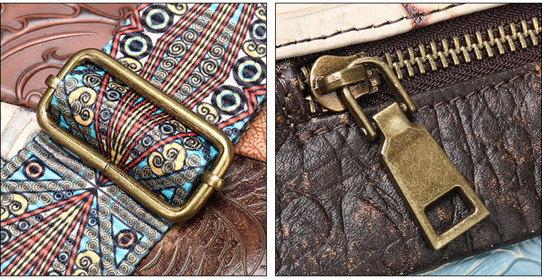 Retro Umhängetasche Damen Leder bunt mit breitem Band Ledertasche Patchwork