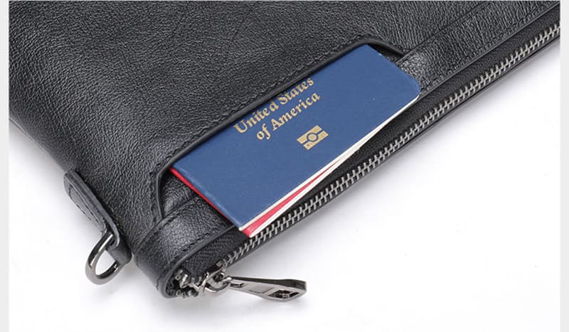 Schwarz Herren Leder Clutch Tasche Handgelenk mit Kartenfächer