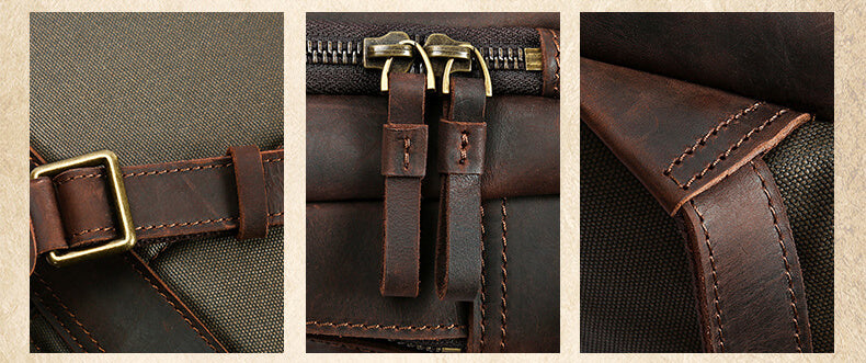 Crazy Horse Leder Rucksack Herren Vintage Backpack mit Laptopfach für Arbeit