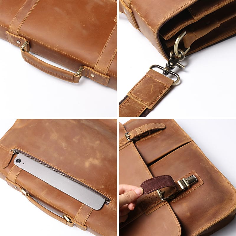 Businesstasche Herren Vintage Laptoptasche Umhängetasche Crazy Horse Leder