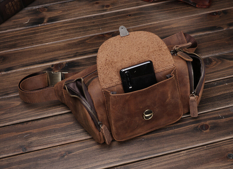 Bauchtasche Herren Leder Hüfttasche Männer Vintage Brusttasche