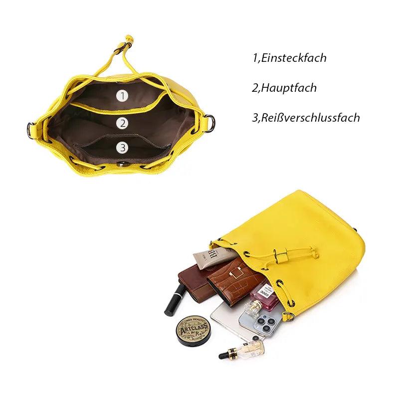 Beuteltasche Damen Leder Umhängetasche Kordelzug Schultertasche