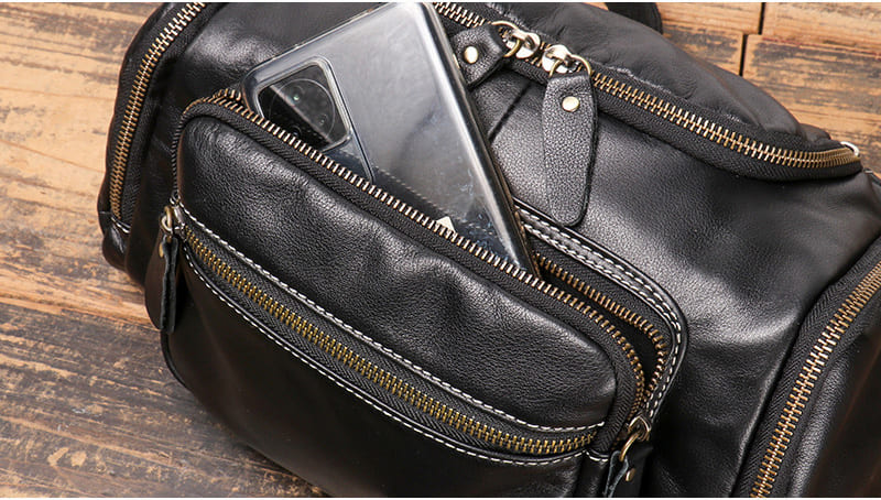 schwarz Brusttasche Herren Leder Umhängetasche mit vielen Fächern