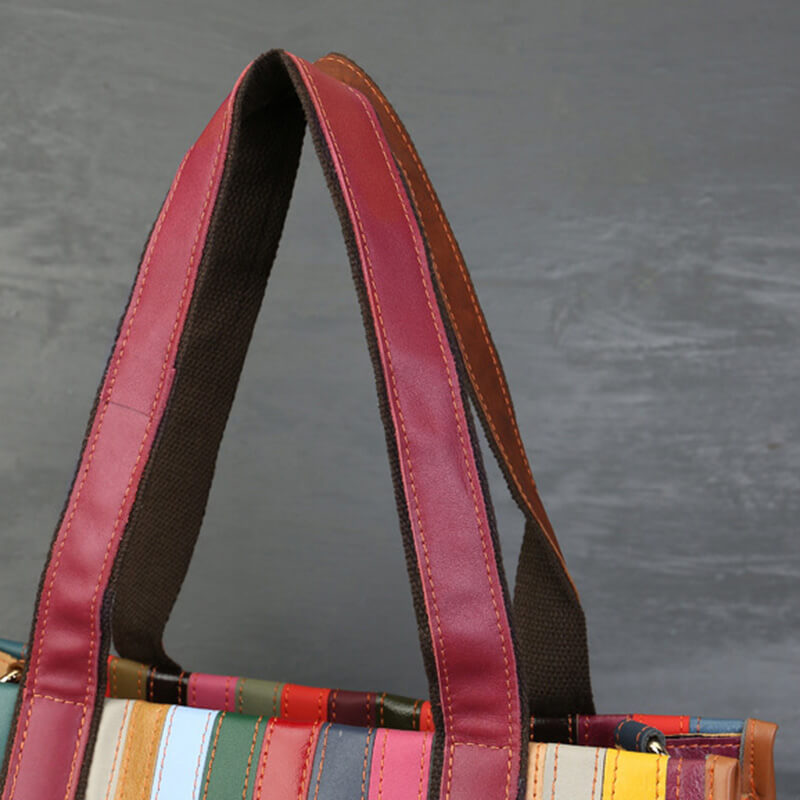 Damen Handtasche geflochten Leder bunt Umhängetasche Patchwork