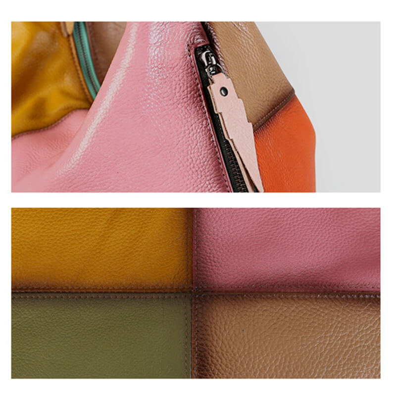 Damen Schultertasche Leder Bunt Hobo-Tasche Patchwork