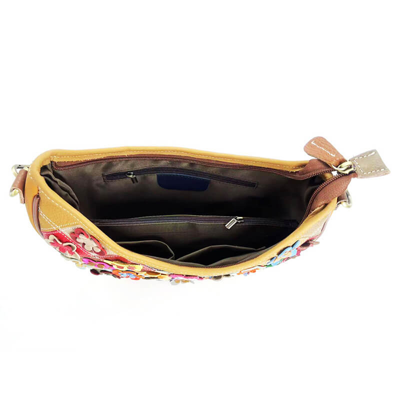 Damen Schultertasche Leder bunt Umhängetasche Frauen mit Blumen