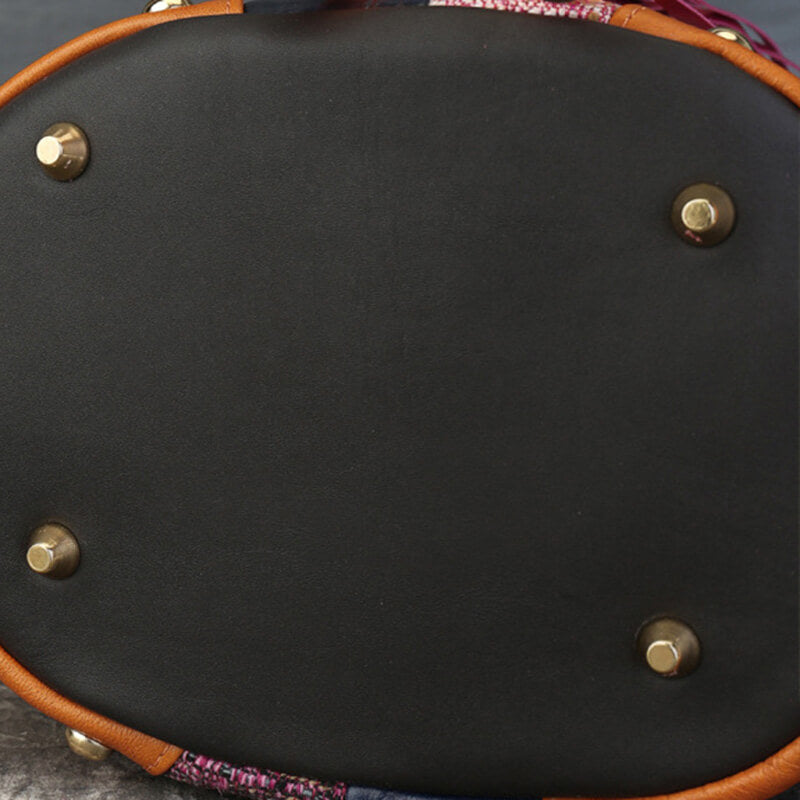 Damen Schultertasche Leder und Stoff Vintage Umhängetasche mit Quasten