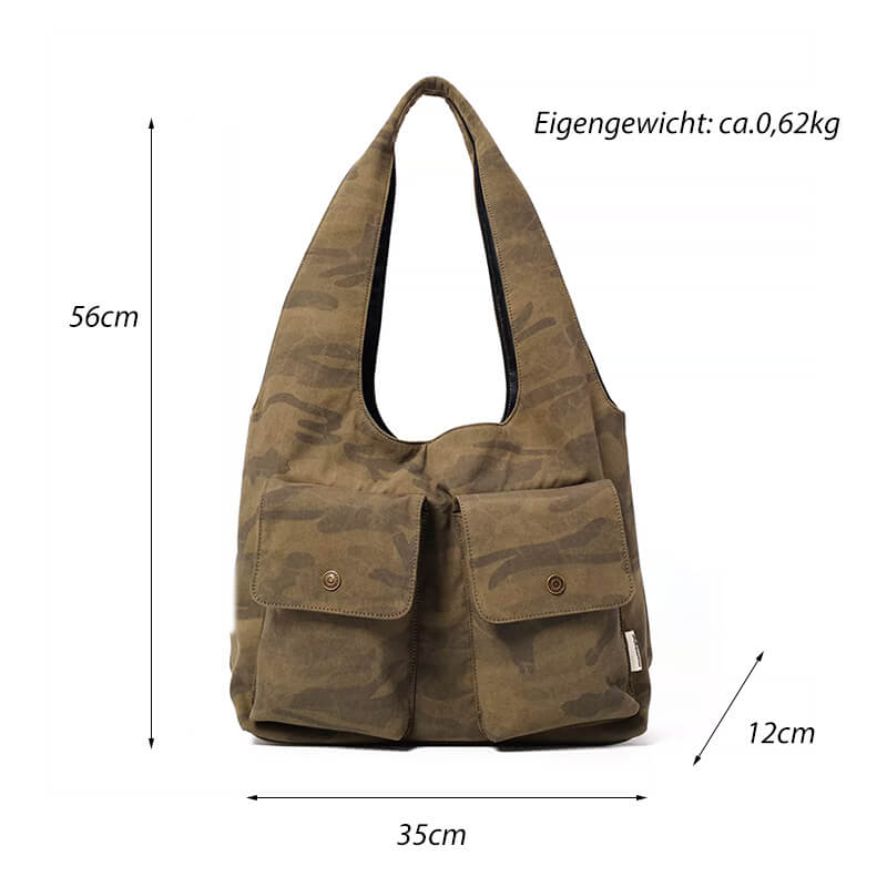 große Schultertasche Damen Canvas Camouflage für Alltag Unterarmtasche