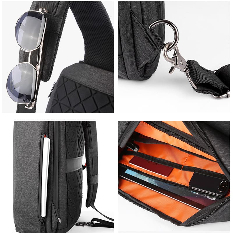 großer Herren Rucksack mit einem Gurt wasserdicht aus Oxford USB Anschluss mit Laptopfach