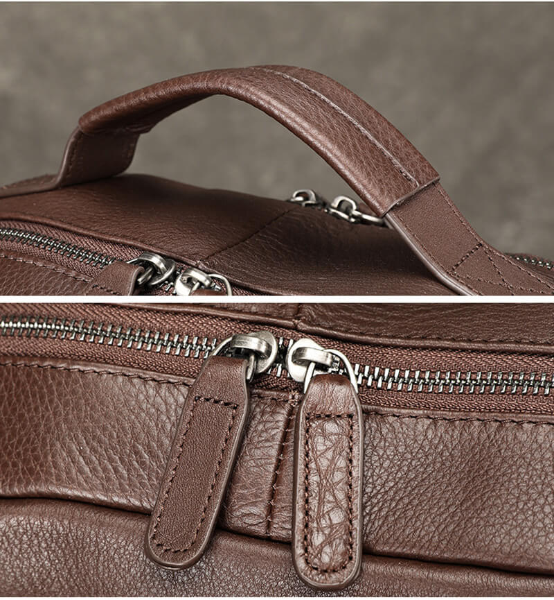 großer Rucksack Herren weiches Leder mit Laptopfach und Seitentaschen für Arbeit und Uni