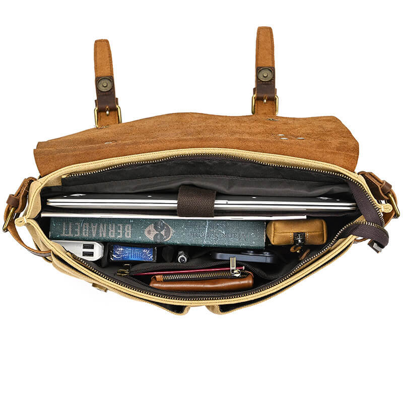 Herren Aktentasche Canvas und Leder Businesstasche mit Laptopfach Handtasche