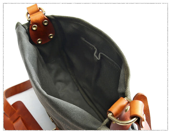 Herren Umhängetasche retro Style Leder und Canvas Armeegrün und Khaki für Alltag