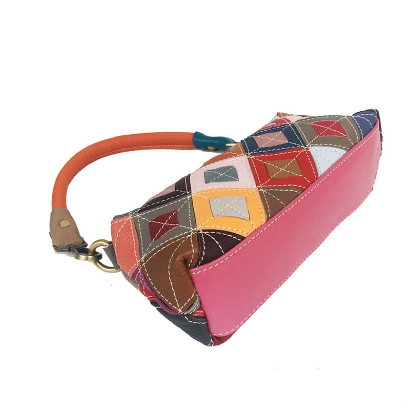 kleine Damen Schultertasche Leder bunte Unterarmtasche Patchwork Umhängetasche