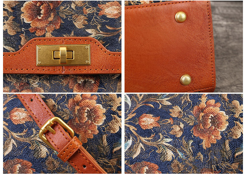 kleine Damen Handtasche Umhängetasche aus Leder und chinesischer Stickerei