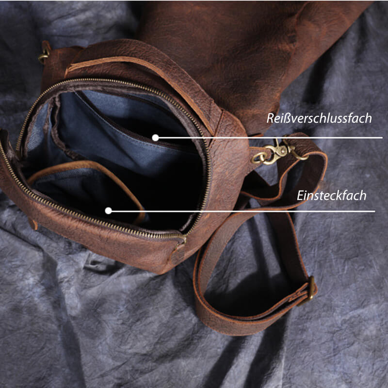 kleine Umhängetasche Herren Echt Leder Braun Vintage mit Reißverschluss