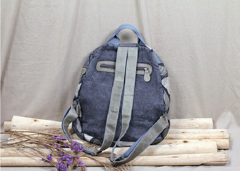 Retro Damen Rucksack aus Leder und Canvas Vintage für Alltag