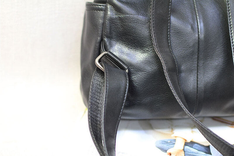 Rucksack Damen Leder schwarz schlicht Backpack Frauen
