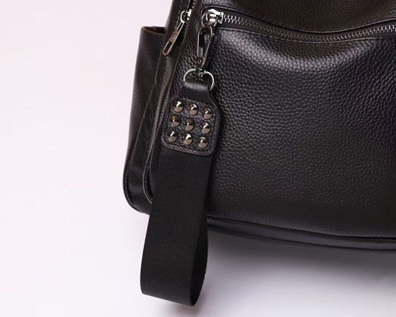 schwarzer Rucksack Schultertasche 2 in 1 Alltag Damen Lederrucksack modern