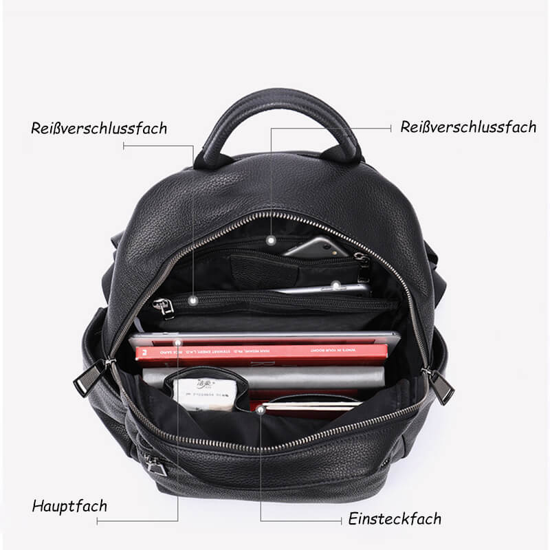 schwarzer Rucksack Damen Leder für Alltag lederrucksack Frauen