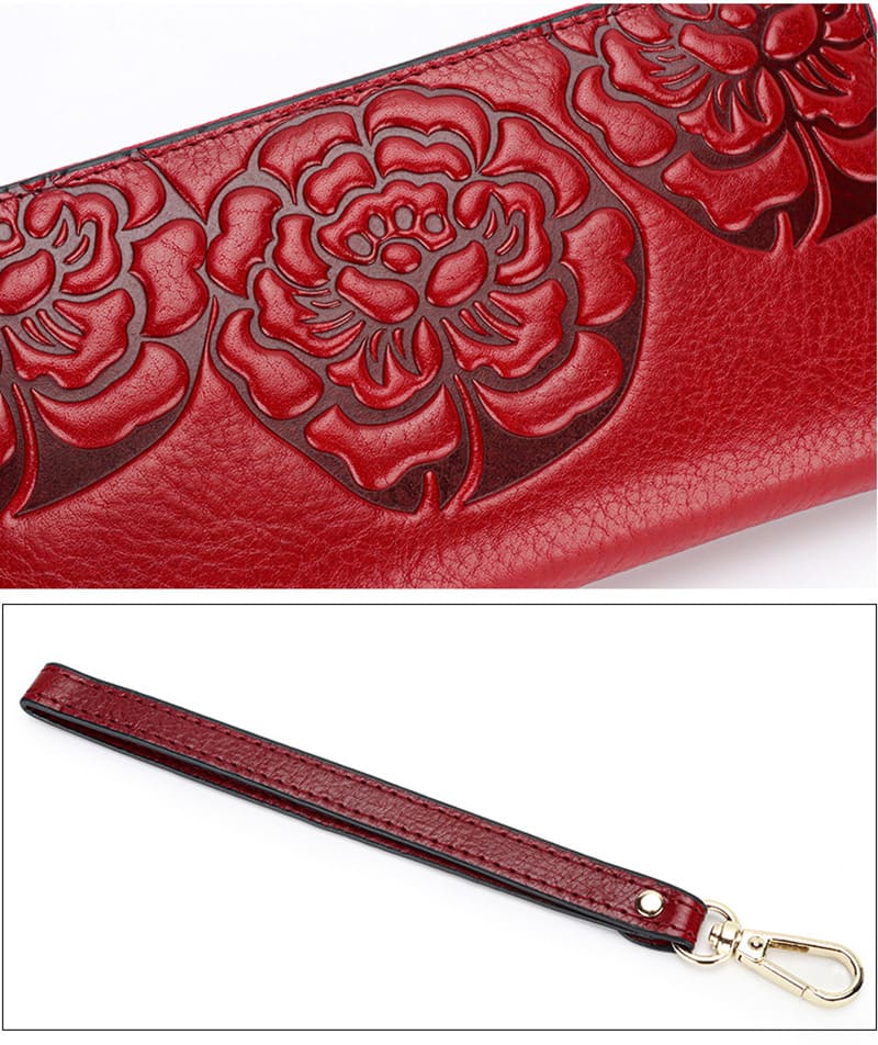 Vintage Geldbörse Damen lang Portemonnaie Reißverschluss mit Blumen