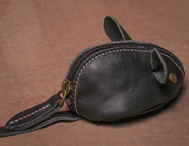Vintage Leder Münzbeutel für Damen und Herren in Mausform