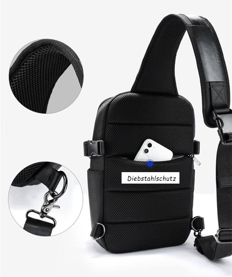 wasserdichte Brusttasche Oxford Brustbeutel für Herren Rucksack 1 Gurt