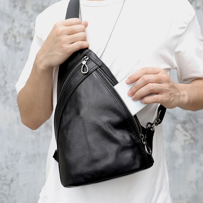 brusttasche herren leder schwarz