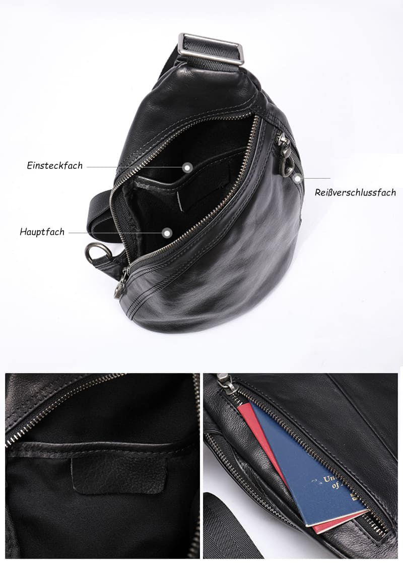 Brusttasche Herren Leder schwarz Brustbeutel Umhängetasche
