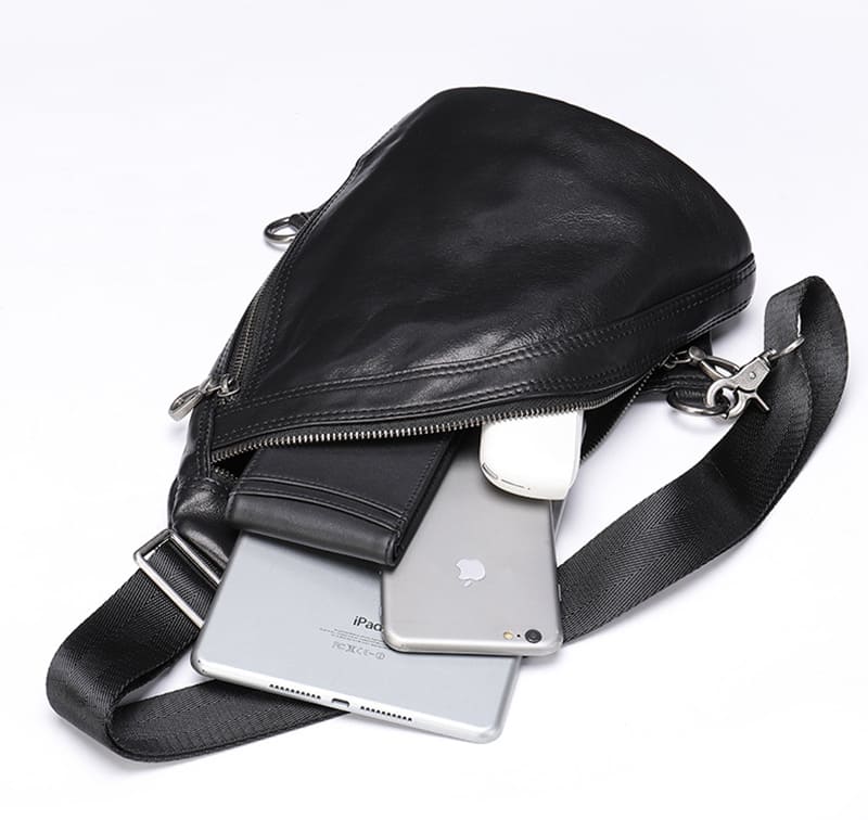 Brusttasche Herren Leder schwarz Brustbeutel Umhängetasche