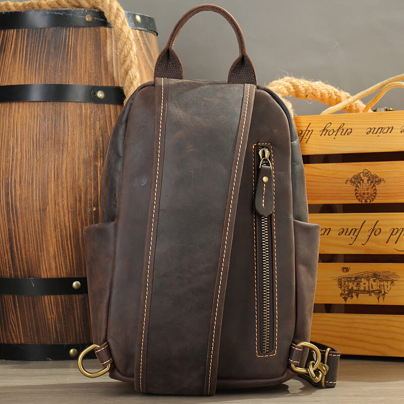 Brusttasche Herren Vintage Leder Rucksack mit einem Gurt
