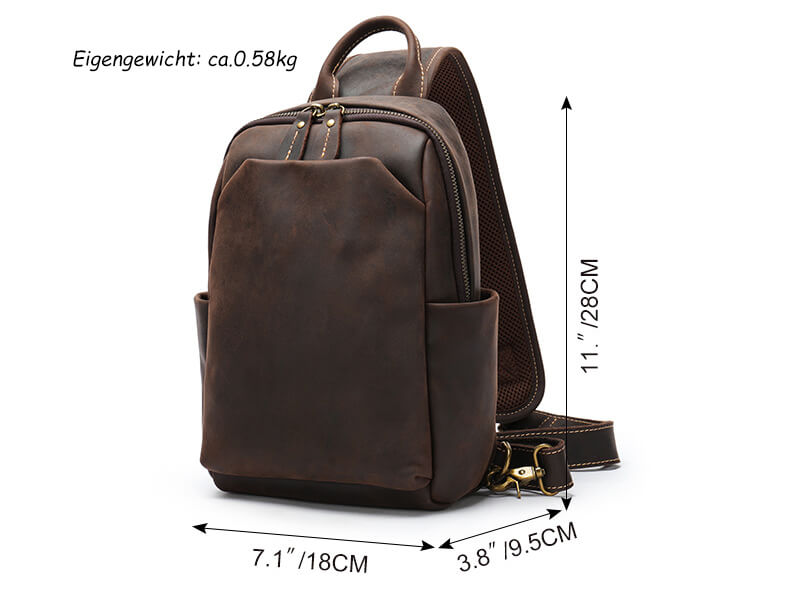 Brusttasche Herren Vintage Leder Rucksack mit einem Gurt