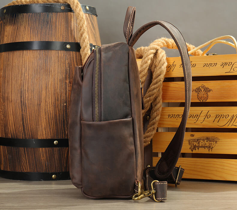 Brusttasche Herren Vintage Leder Rucksack mit einem Gurt