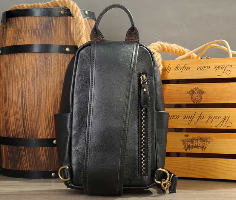 Brusttasche Herren Vintage Leder Rucksack mit einem Gurt