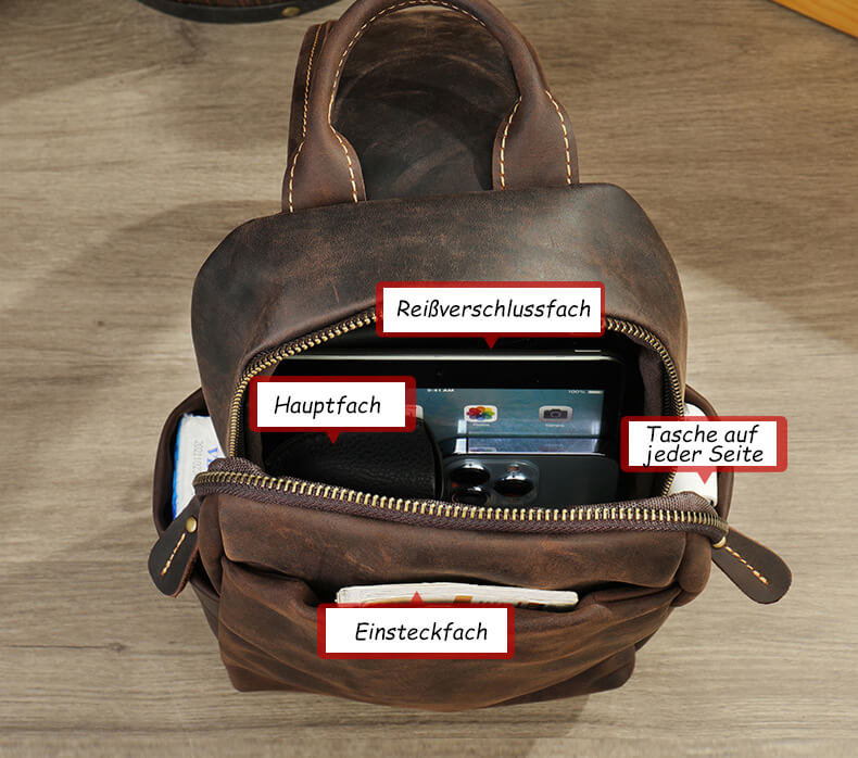 Brusttasche Herren Vintage Leder Rucksack mit einem Gurt