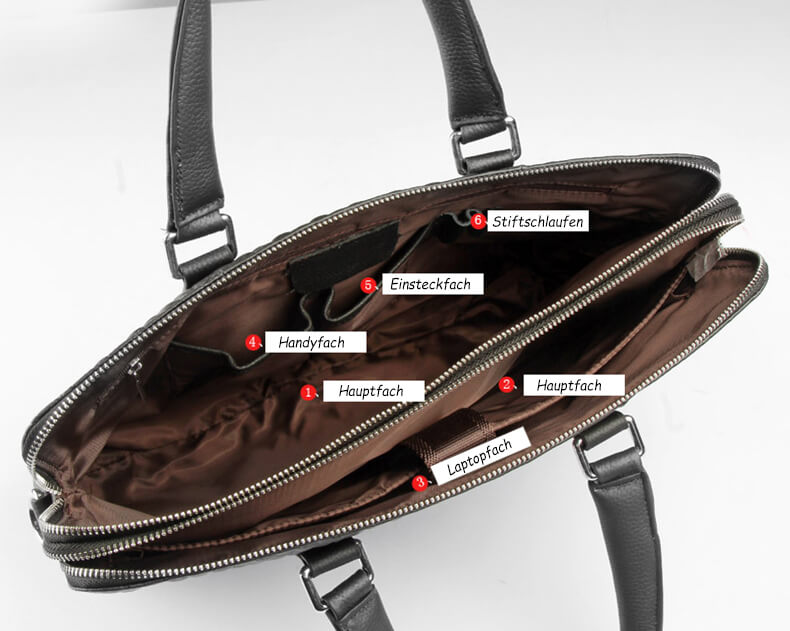 Businesstasche Herren Leder Schwarz Handtasche Arbeit Aktentasche A4 mit Laptopfach