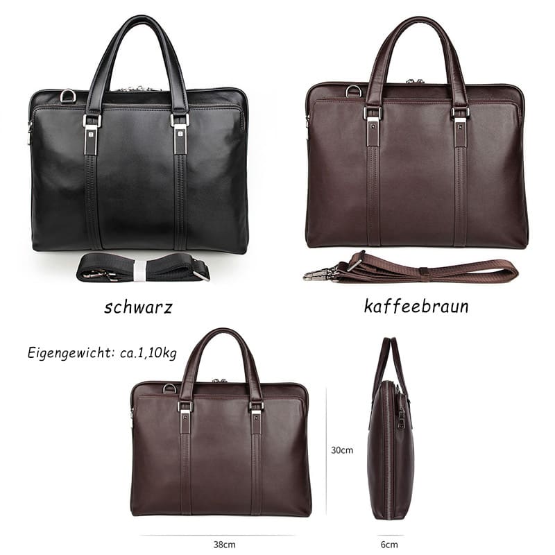 Businesstasche Herren Leder Umhängetasche Aktentasche mit Reißverschluss