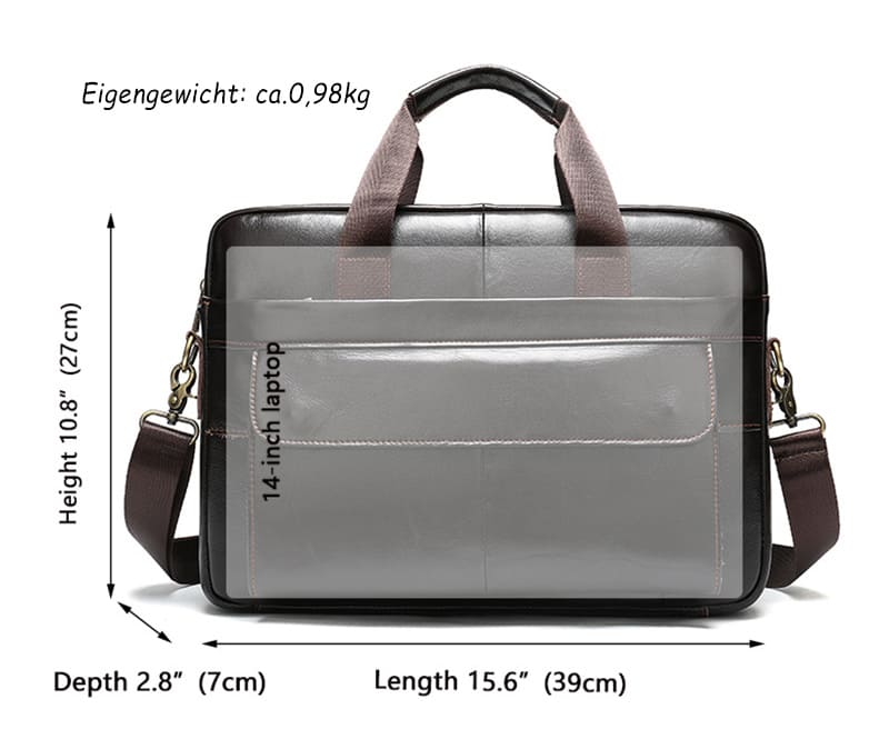 Businesstasche Leder Herren Aktentasche mit Laptopfach Handtasche