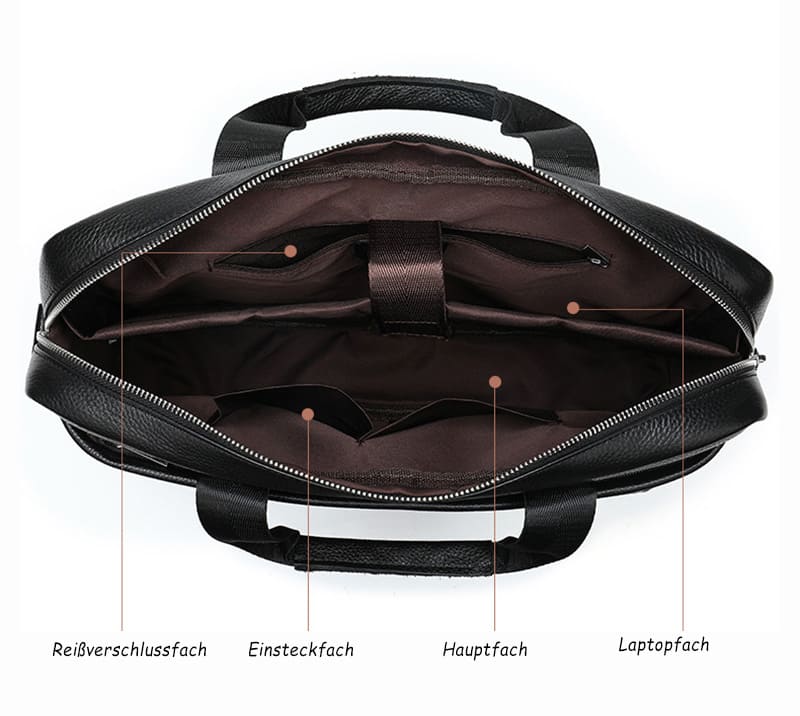 Businesstasche Leder Herren Aktentasche mit Laptopfach Handtasche
