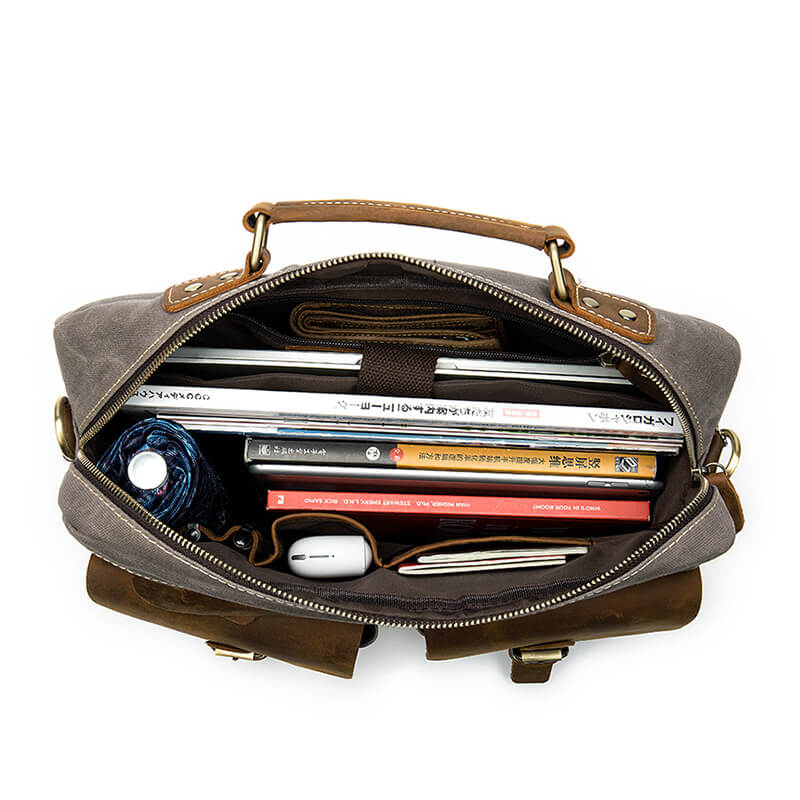 Canvas Aktentasche Herren Businesstasche mit Laptopfach Umhängetasche Messenger Bag Männer Vintage