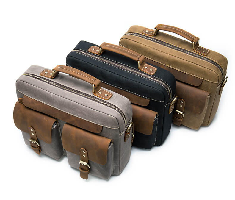 Canvas Aktentasche Herren Businesstasche mit Laptopfach Umhängetasche Messenger Bag Männer Vintage