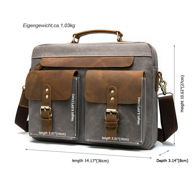 Canvas Aktentasche Herren Businesstasche mit Laptopfach Umhängetasche Messenger Bag Männer Vintage